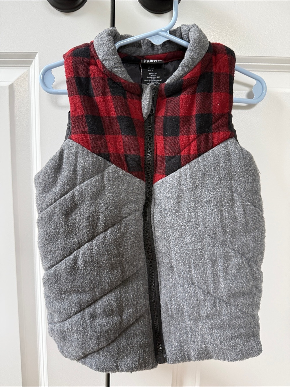 Kids' Quilted Vest with Red Buffalo Plaid Yoke